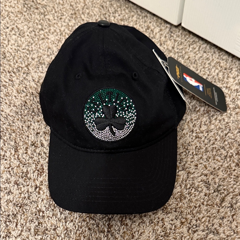 Brand New Boston Celtics Black  Cap with Green and Silver Shamrock Design